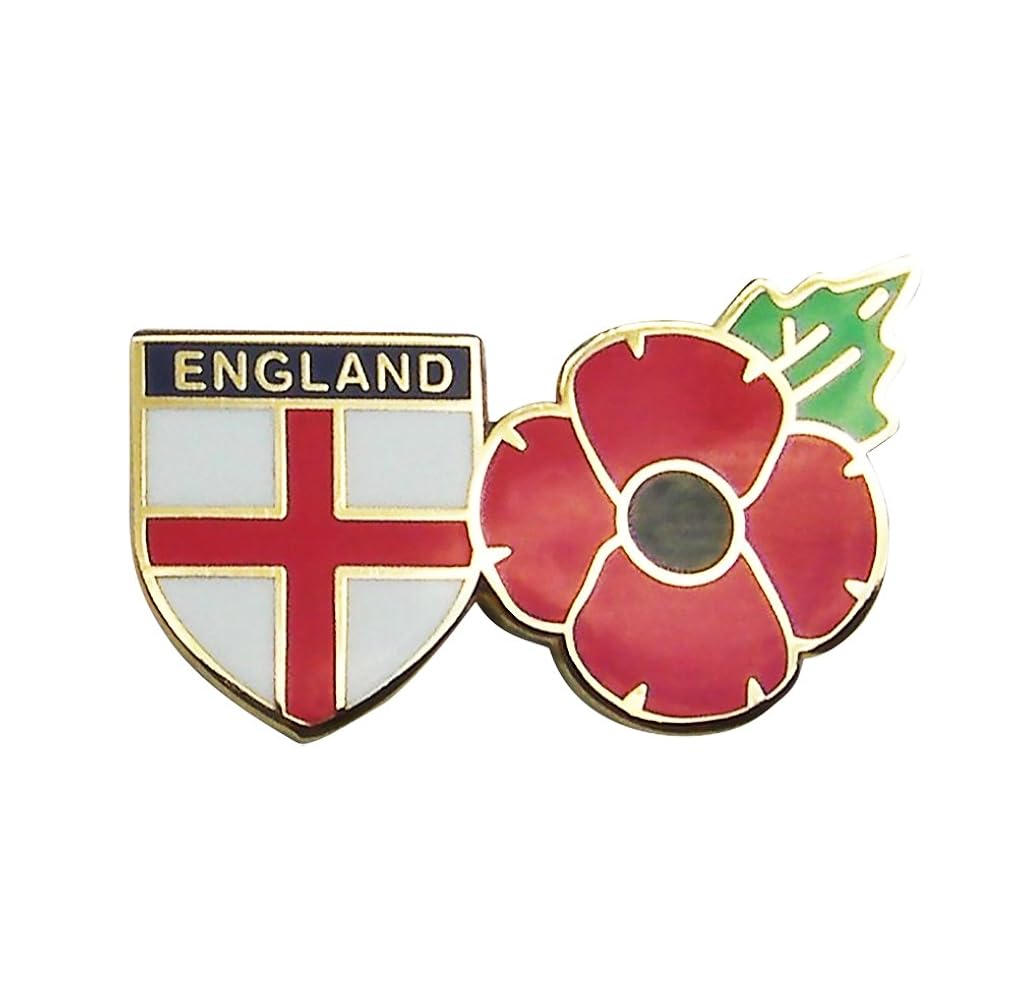 Red Poppy St George Flag Lapel Pin Enamel UK Military Red Poppy &amp; St George's Flag Enamel Lapel Pin &ndash; UK Military Remembrance Badge St George Lapel Pin Badge