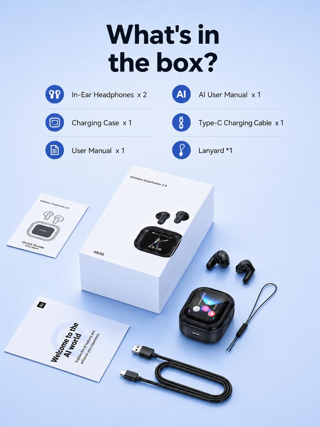NE20 KI Übersetzer Kopfhörer In Ear, Echtzeit Sprachübersetzer 135 Sprachen, LCD Touchscreen Bluetooth 6.0 Kopfhörer Kabellos, 60 Std. Wiedergabezeit für Reise Business (Schwarz)