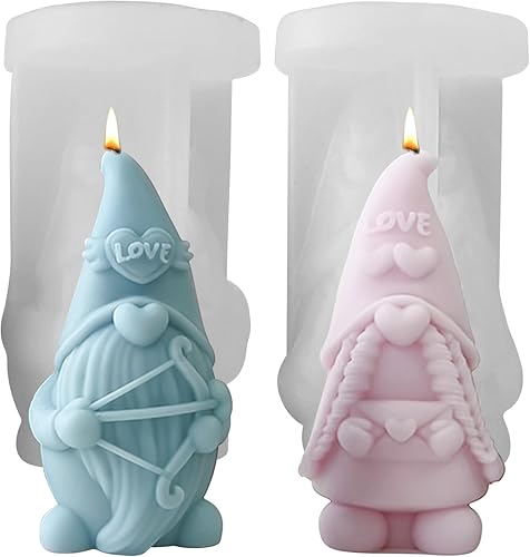 Moldes de vela de silicona de gnomos de San Valentín para hacer velas, molde de fundición de silicona 3D para enanos, moldes de resina epoxi de yeso