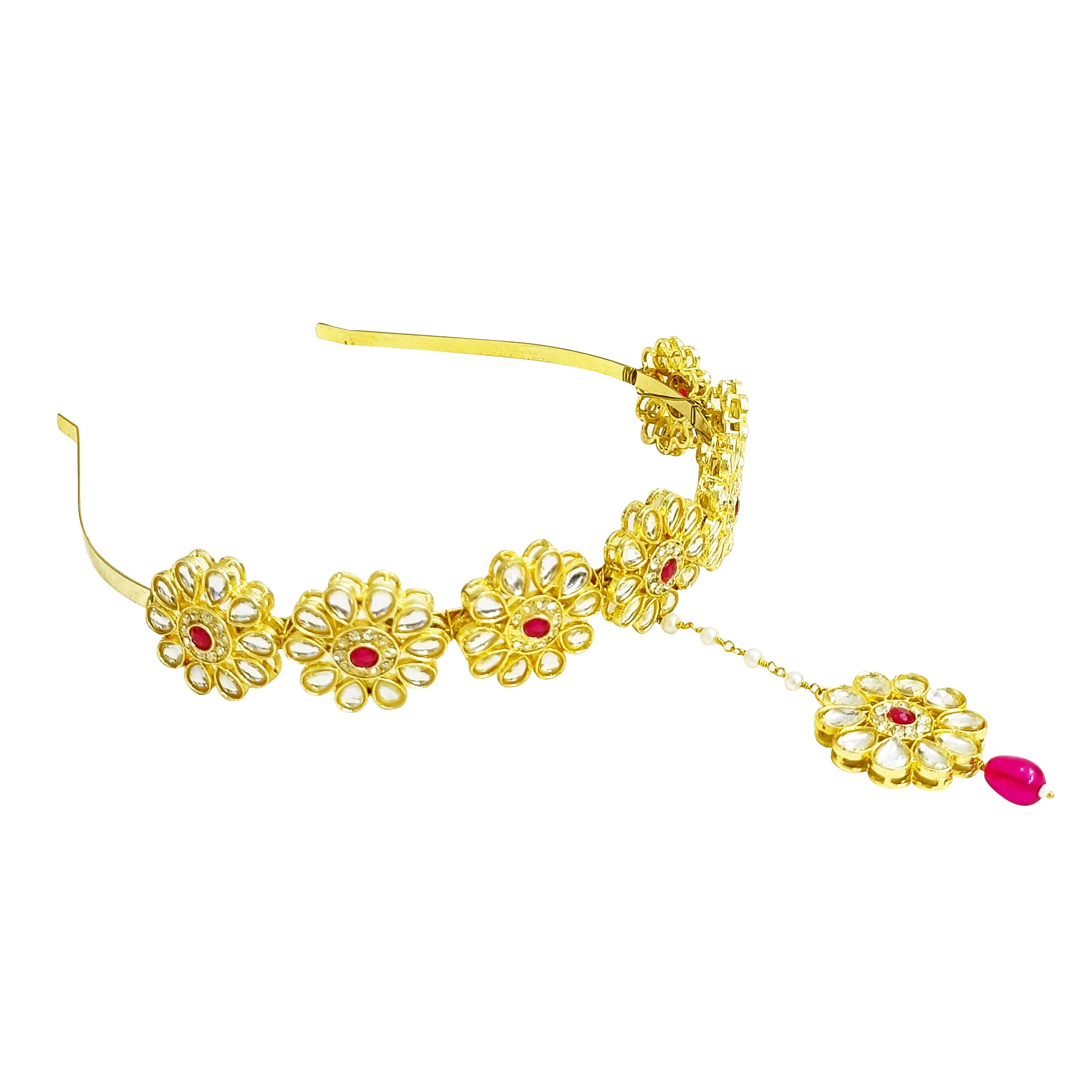 Ethnic Kundan Hairband With Attached Mang Tika/Hair Accessory Hair Jewellery for Womens/Ladies/Girls