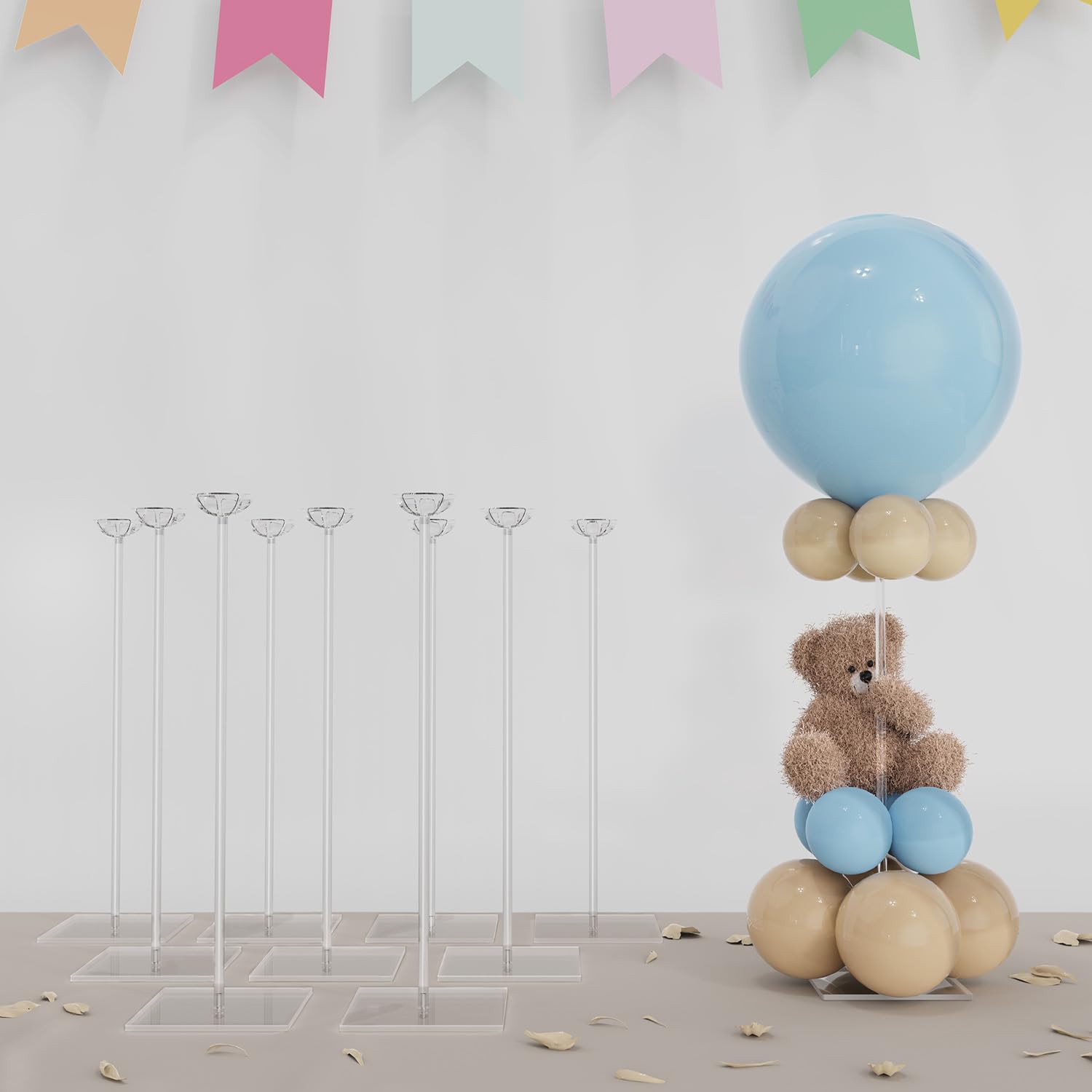 YALLOVE Kit di supporto per palloncini da tavolo in acrilico trasparente, 60 cm 10 pacchetti di supporto per palloncini con base per la decorazione di feste da centrotavola