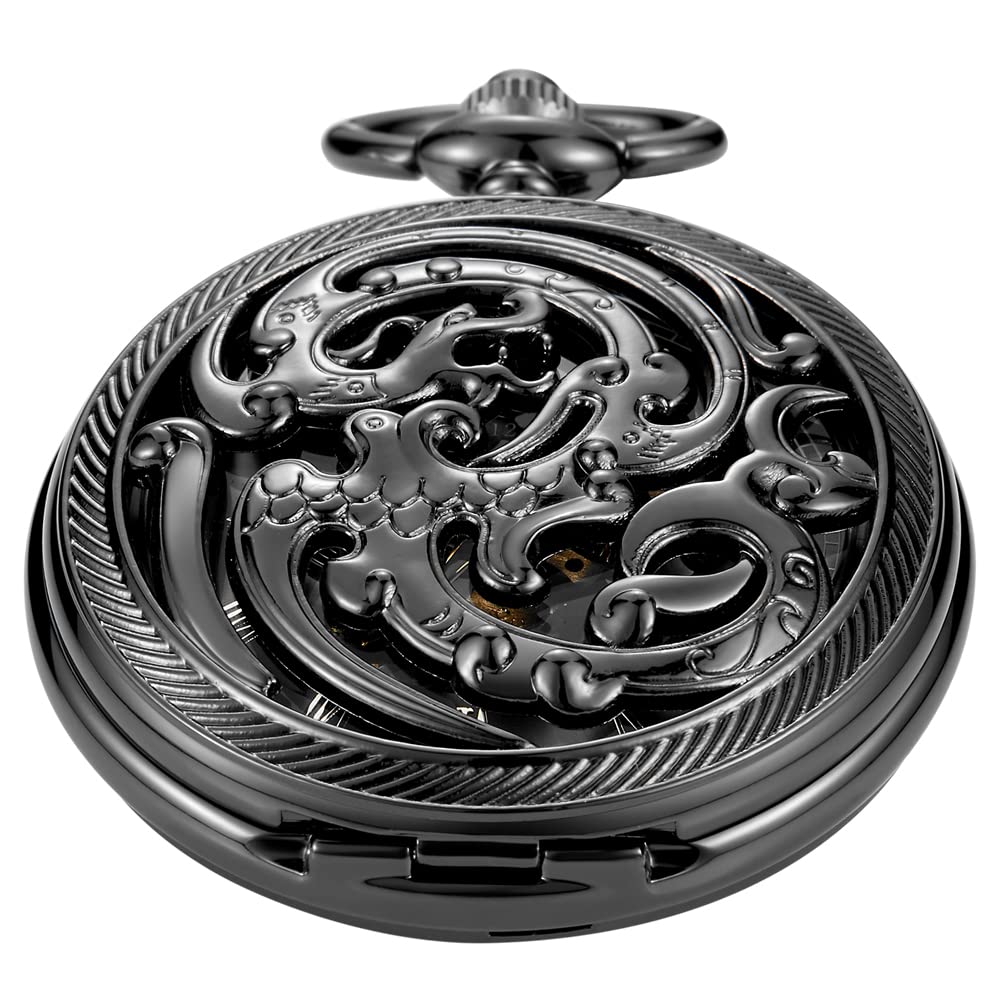 WhodoitVintage Mechanical Men's Pocket Watch, Roman Dial Clock Hand Wind Pocket Watch for Men with FOB Chain Gift