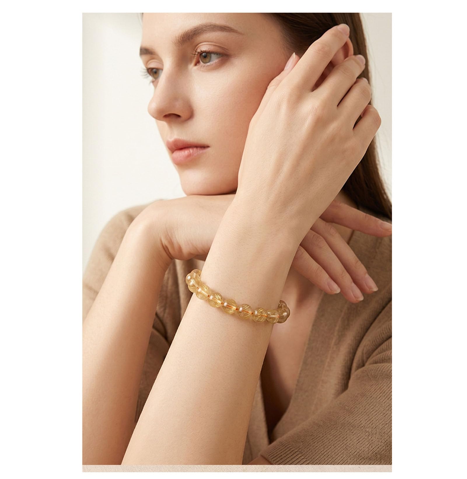Bracciale in quarzo rutilato dorato naturale, braccialetti unisex cristallo | Braccialetti elasticizzati fatti a mano per la meditazione Yoga, guarigione spirituale con cristalli chiari e luminosi