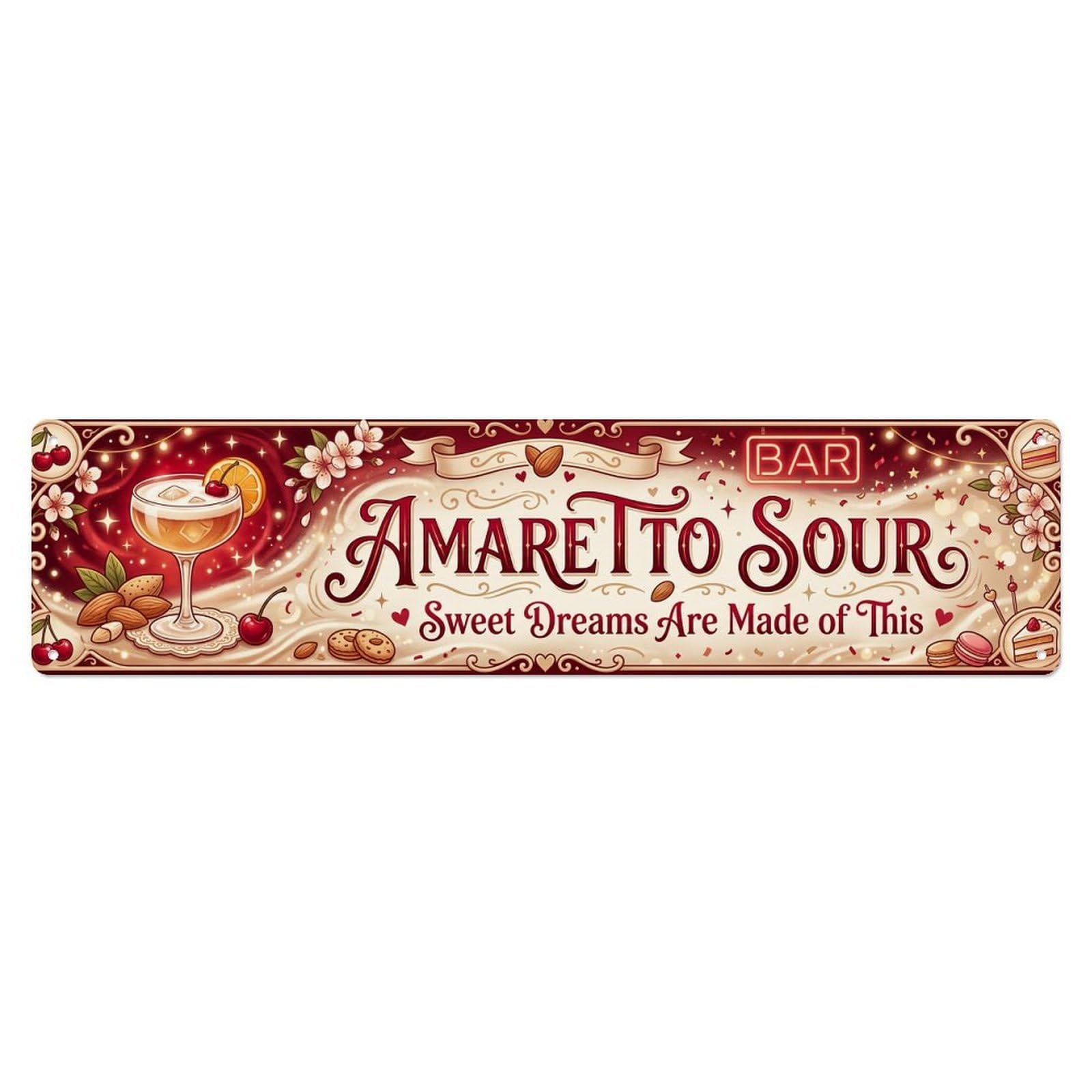 Amaretto Sour Sweet Beverage Metal Tin Sign Plaque Wall Decor for Cafe, Club Bar, Office, Home Garden Metal Poster 4x16Inch