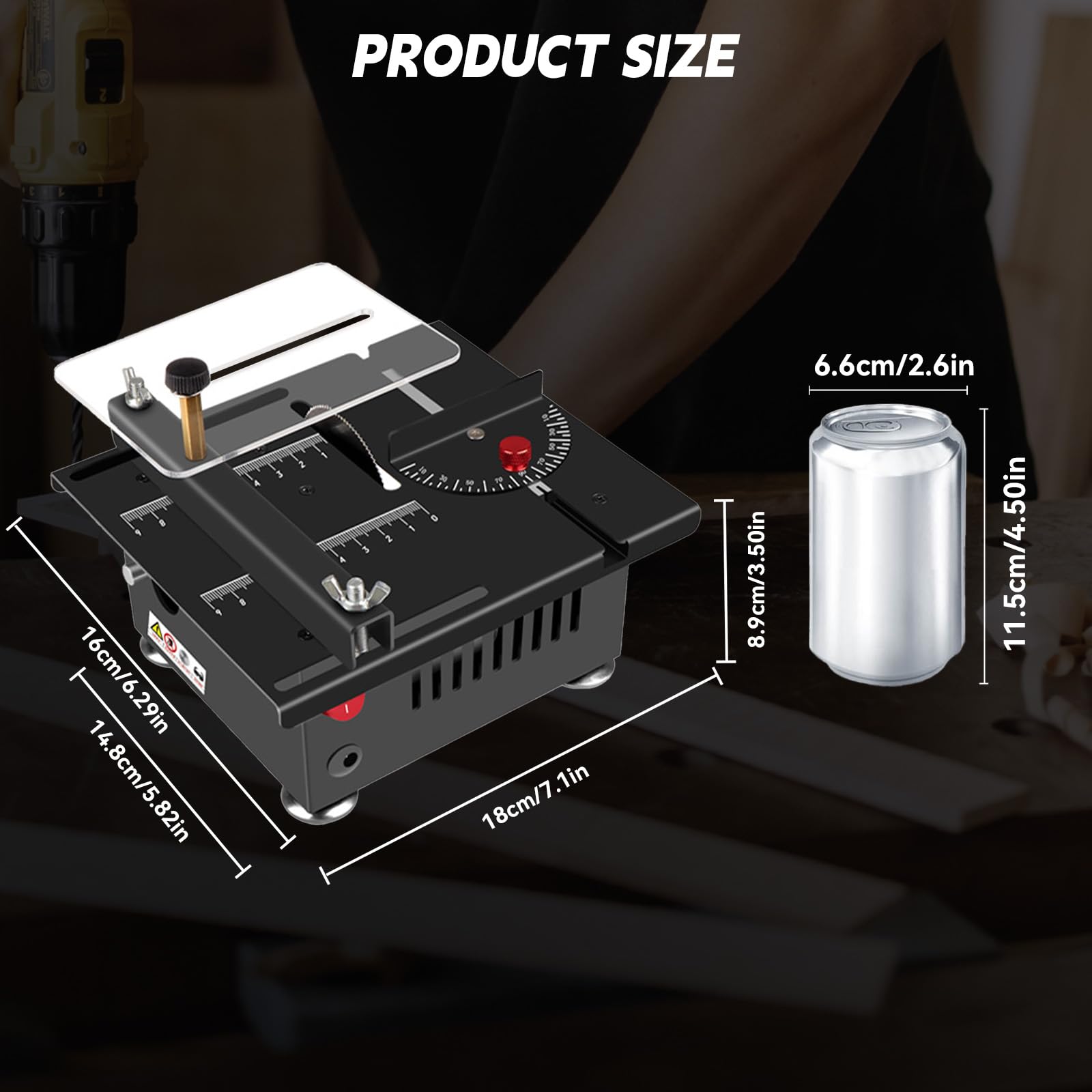 Mini-Tischsäge für Handwerker, Tragbare Mini Tischkreissäge, 100W Power Multifunktions-Tischsäge, 7-Gang einstellbar, 0-90° Schneiden, für DIY, Holz, Acryl und PCB schneiden