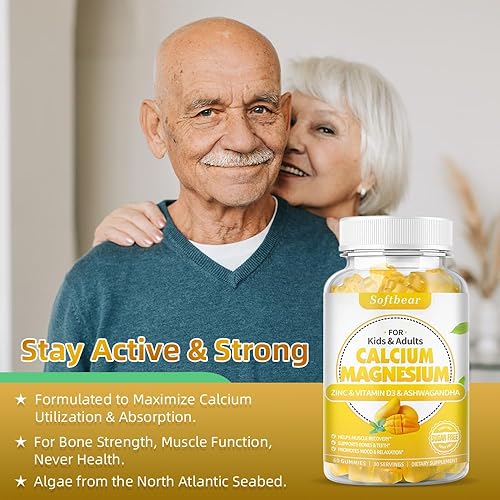Miniatura 6 de softbear Gomitas de calcio y magnesio y zinc para mujer, suplemento de calcio y magnesio de alta absorción, calcio masticable, 600 mg para