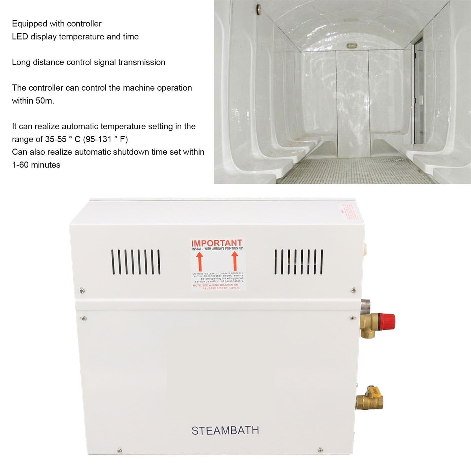 Doccia a vapore, stufa per sauna, macchina per sauna da bagno, generatore di vapore, per spa ad alta efficienza di riscaldamento, controllo intelligente di tempo e temperatura,6KW