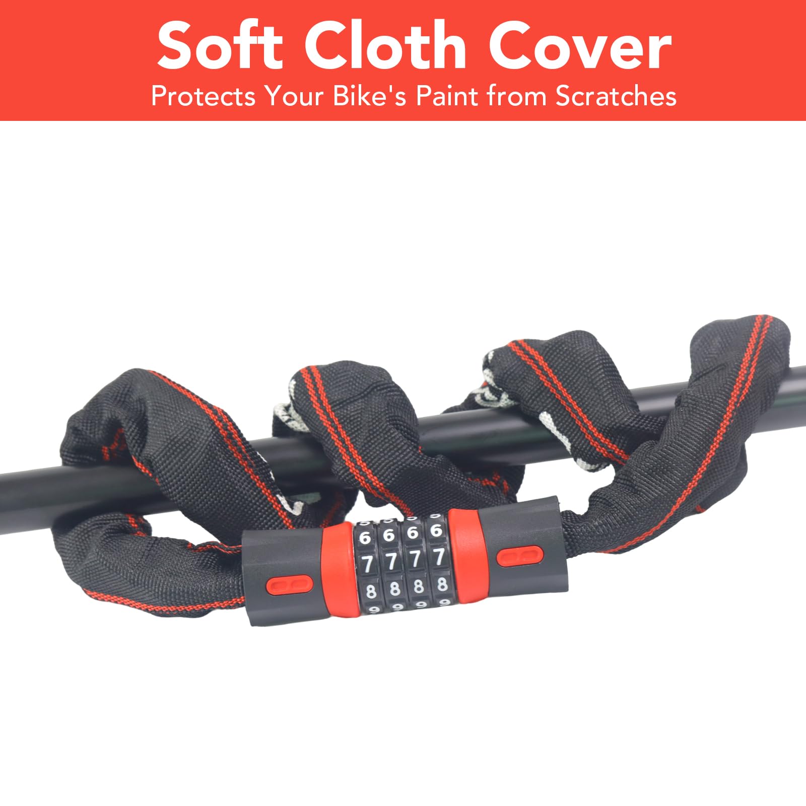 Lucchetto a catena per bicicletta, combinazione a 4 cifre, resistente, antifurto con custodia protettiva, catena di sicurezza per bici, e-bike, scooter, moto, 0,6 m, 0,9 m, 1,1 m, 1,3 m