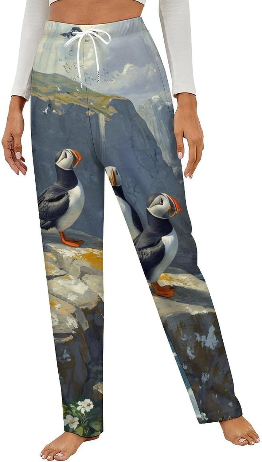 Sea Birds Island Seaside Pajama Pants Women Flannel Lounge Sleep Bottoms PJ Sleepwear