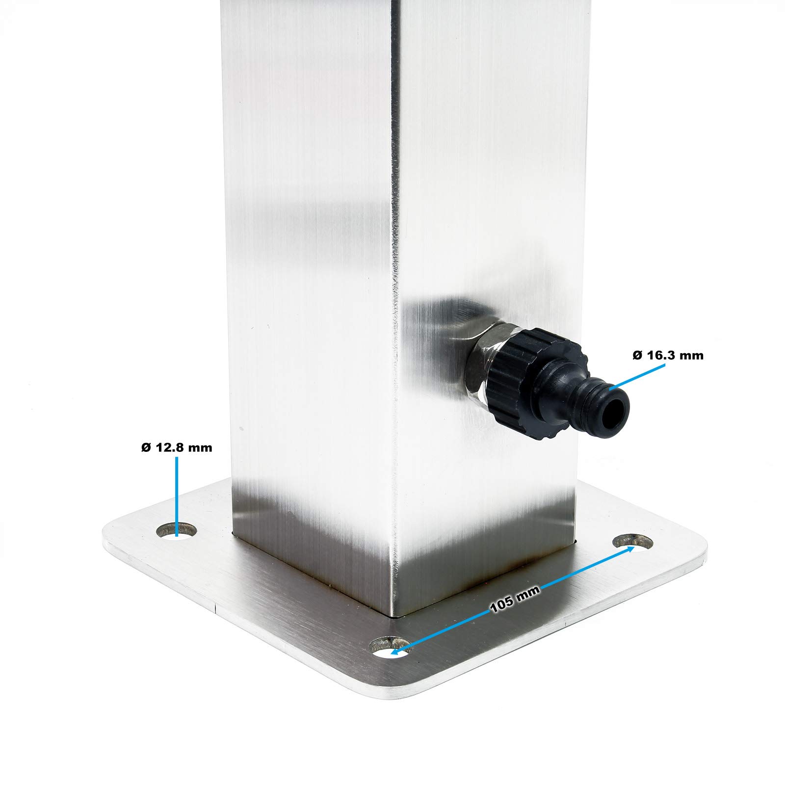 Wiltec Fontanella in acciaio inox 95 cm, colonna d'acqua con rubinetto e raccordo, resistente ai raggi UV e al gelo