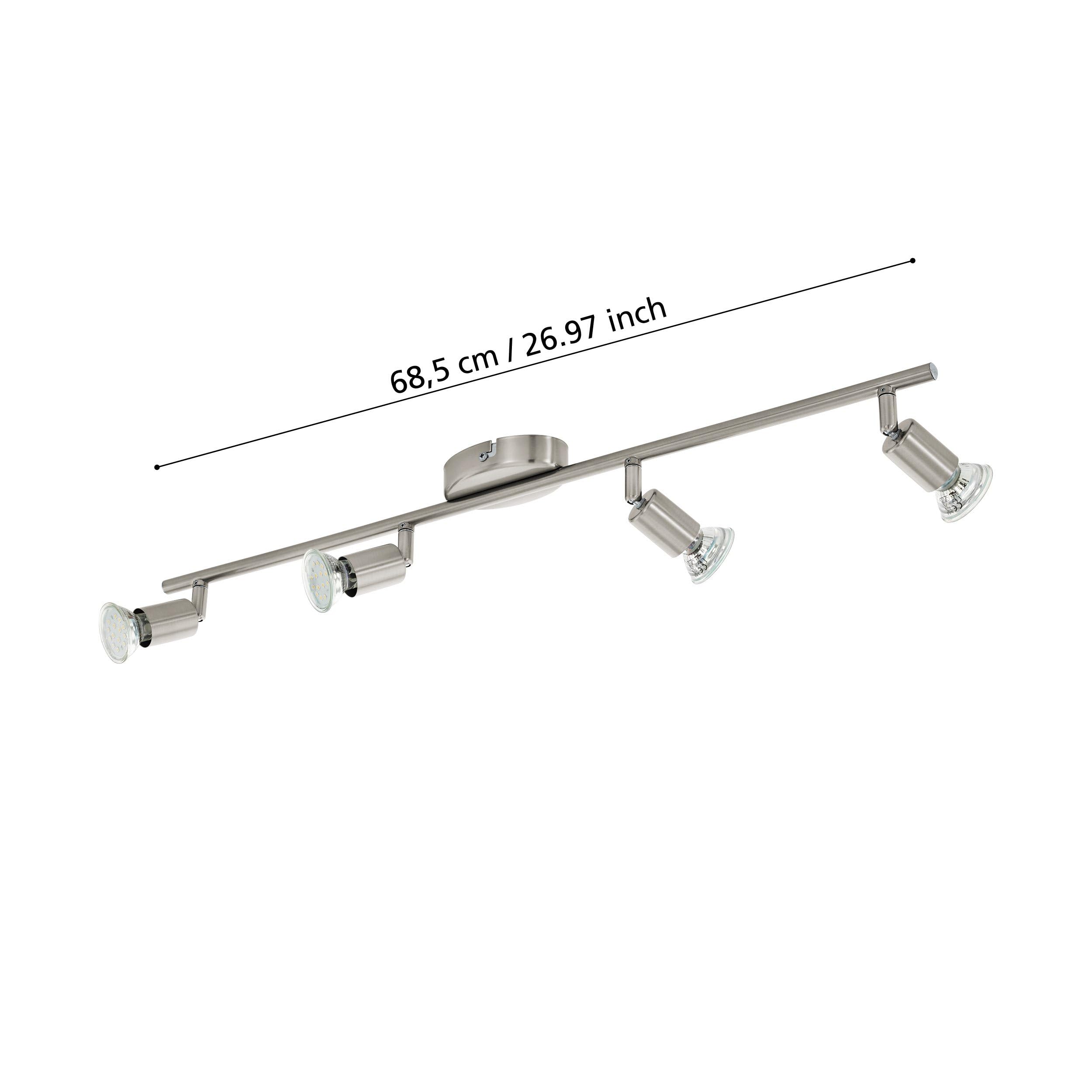 Eglo LED Plafoniera Buzz-LED, lampada da soffitto 4 fiamme, faretti | da soffitto in metallo nichel opaco, lampada per soggiorno, cucina, spot con lampadine GU10, luce calda, L 68,5 cm