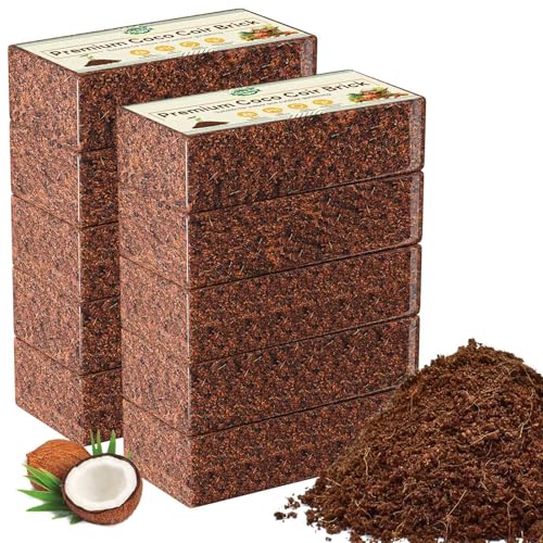 Halatool 10-Pack Coco Coir Bricks Organic Coconut Coir Soil for Plants Gradening Seed Starter Potting Mix Reptile Substrate 72 Quart Expanding Soil