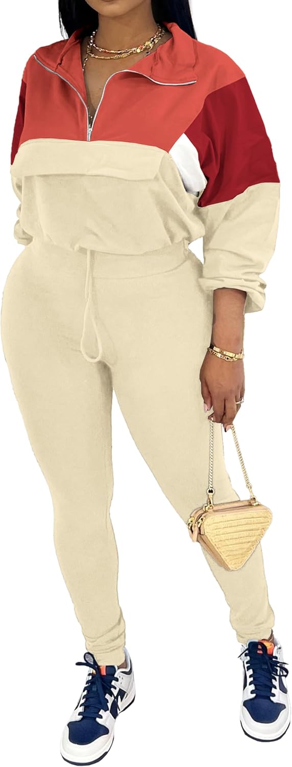 PINSV Women's 2 Piece Outfits Lapel Half Zip Long Sleeve Sweatshirts Sweatpants Tracksuit Casual Sweatsuits - Image 2