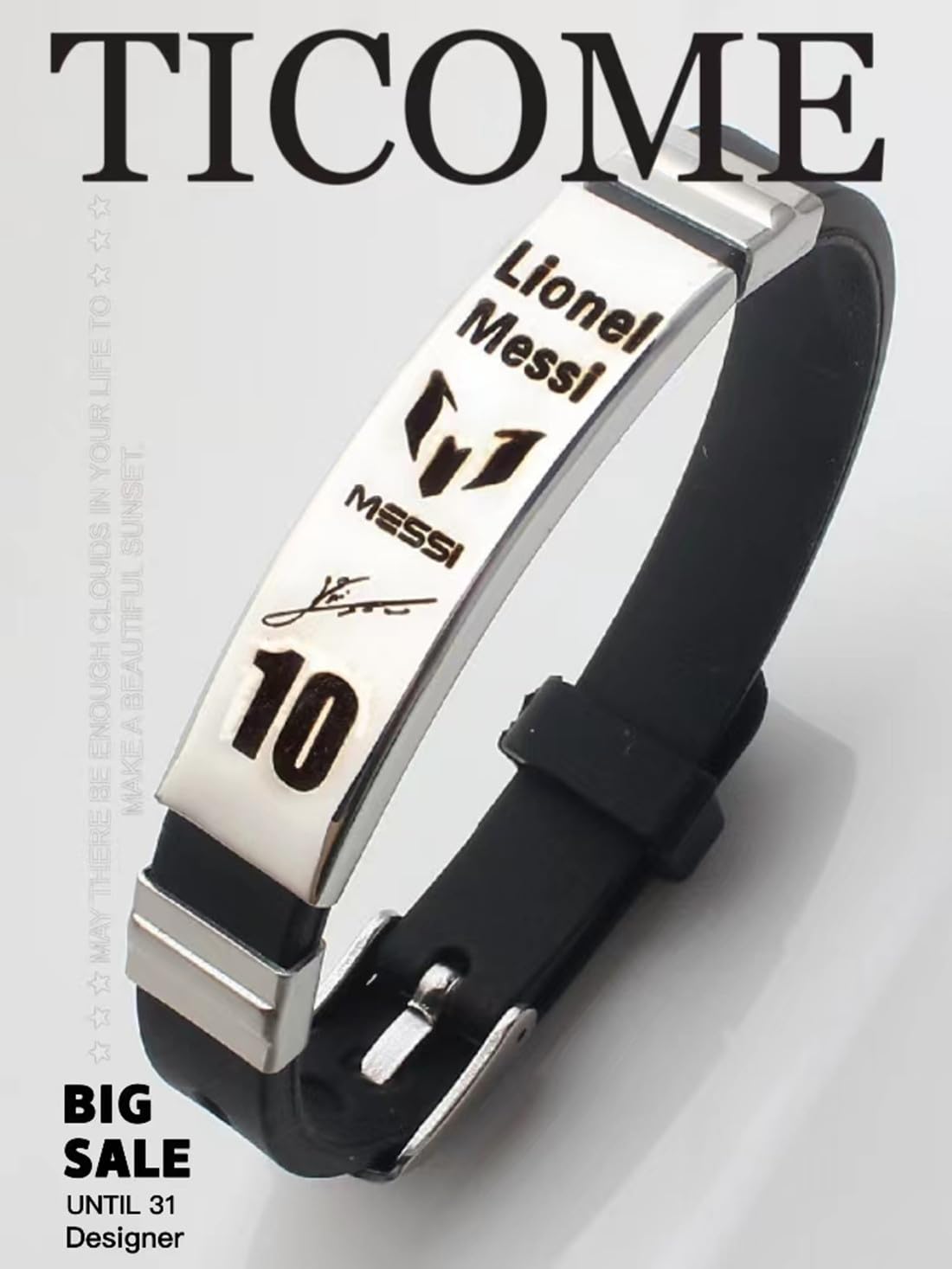 Messi10 - Pulsera de estrella de fútbol personalizada en silicona y acero inoxidable, pulsera conmemorativa deportiva, regalo para fanáticos del fútbol