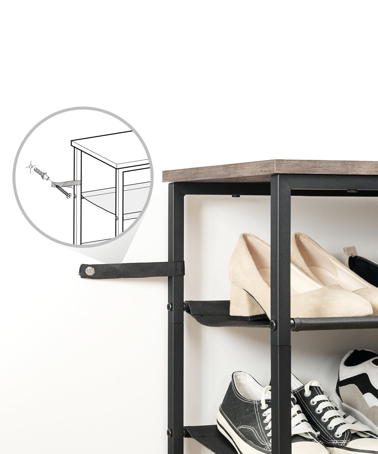 HOOBRO Zapatero, Estantería para Zapatos de 4 Niveles, 3 Compartimentos de Tela Oxford y Placa Superior, para 12-16 Pares de Zapatos, para Entrada, Aparador, Estilo Industrial, Greige EBG47XJ01G1