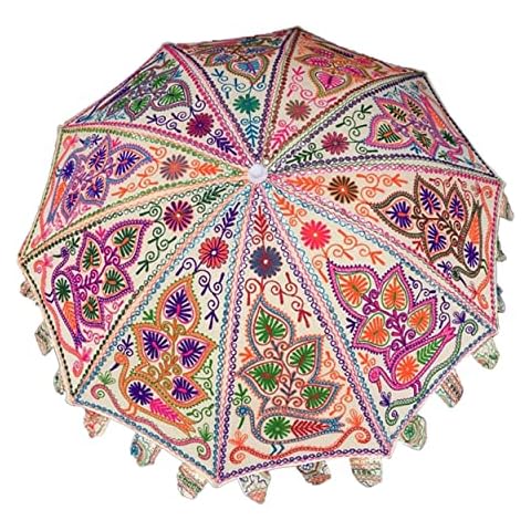 Handmade Embriodery Decorative Garden Umbrella, Large Decorative Handcrafted Wedding Umbrellas, Umbrellas for beach Parasols (White Embroidery) Cover