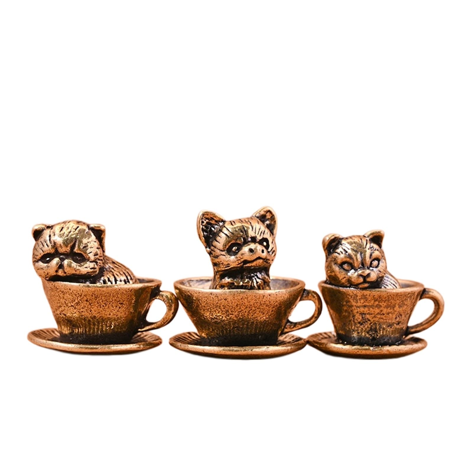 Huolimxun 3-piece Set Of Brass Cute Coffee Cups, Cat Ornaments, Copper Carving Handles, Office Desk Gift Pendants, Crafts