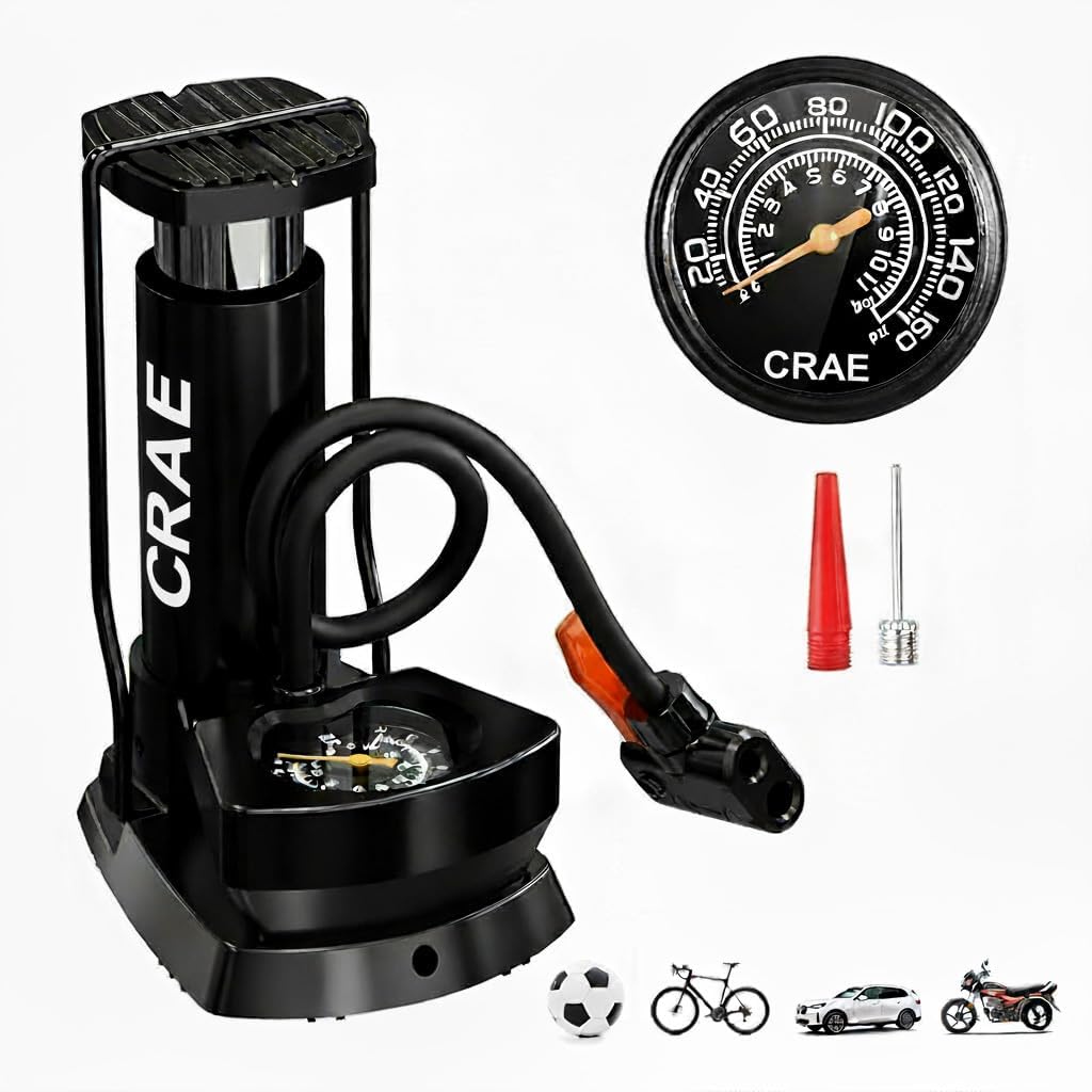 Btag High Pressure Foot Air Pump with Pressure Gauge – Portable Floor Compressor Cylinder for Car, Bike, Motorcycle, and Bicycle Tyres. Pack of 1 (AU003_Black)-picture-20