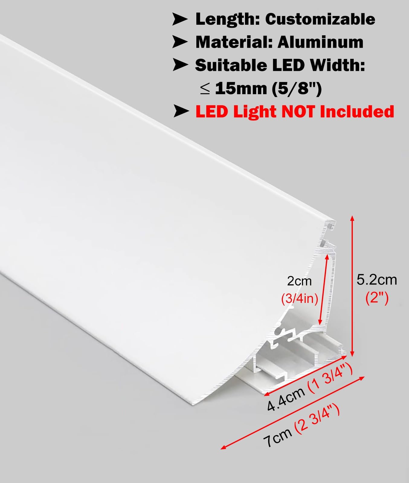 Interior Crown Molding Trim Without LED Lights, White LED Aluminum Channel Kit, Decorative Baseboard Light Track Diffuser, Customizable(1.2m/3.9ft)