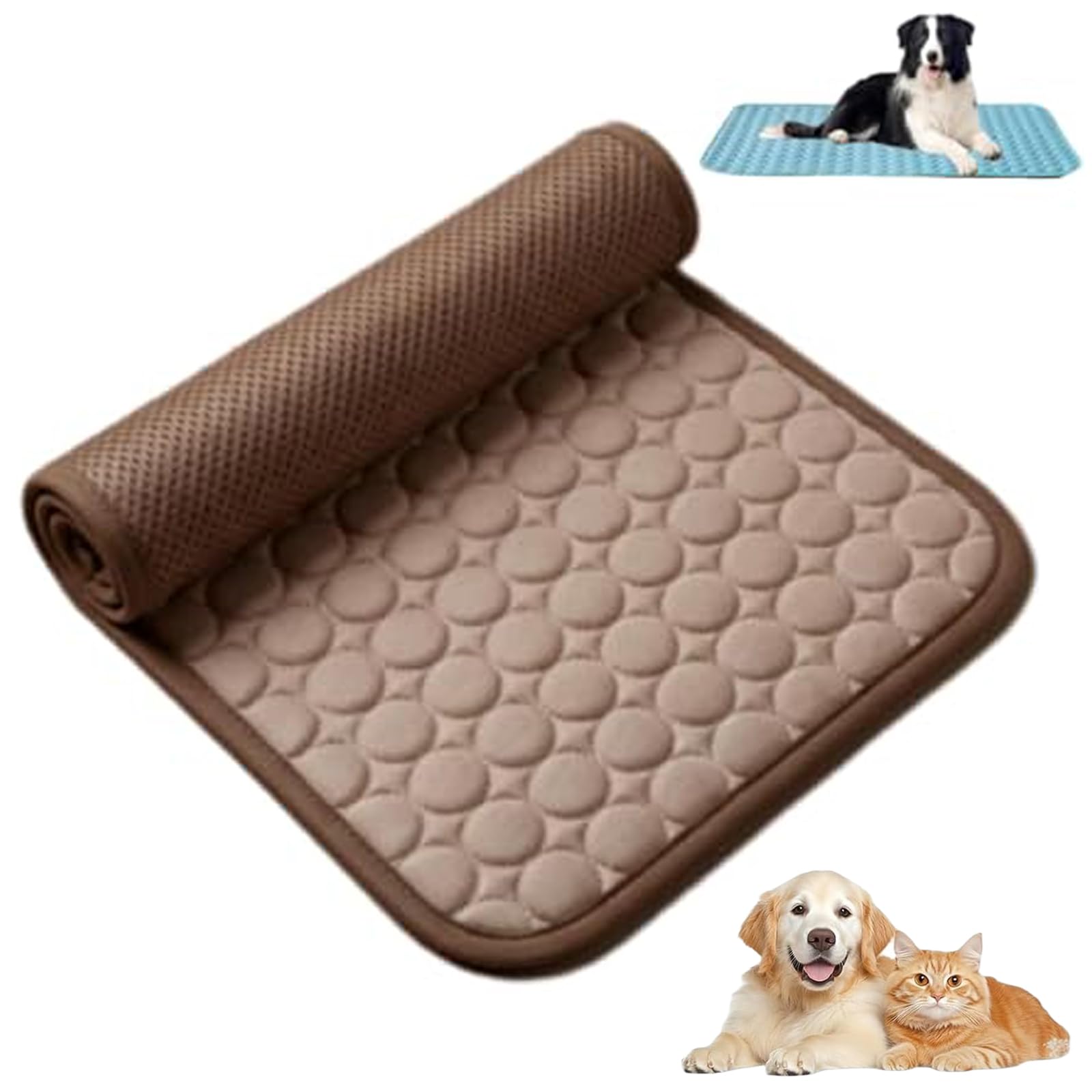 Arctic Cooling Dog Mat, Ice Silk Breathable Pet Cooling Mat for Crates Sofas & Summer Garden Relaxation (Coffee,L)