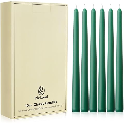 New Burning Formula Unscented Dripless 10-Inch Taper Candles Set of 12 - Emerald, f...