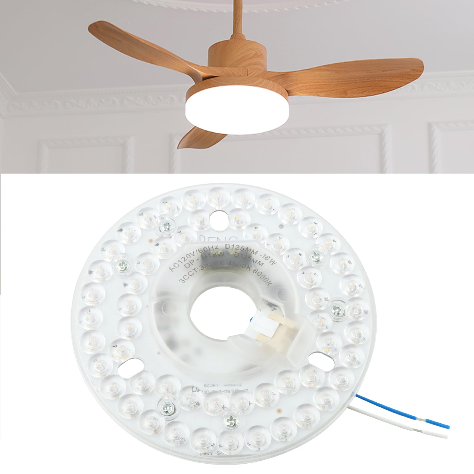 HKZTUY Ceiling Fan LED Replacement Disc, 18W 4.9 in, 120V, 3CCT