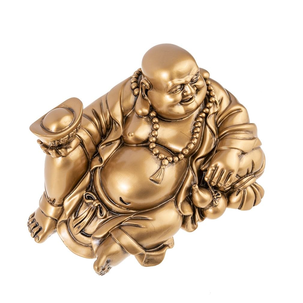 lachineuse – Große goldene Statue des lachenden Buddha – 25 x 14 x 17 cm