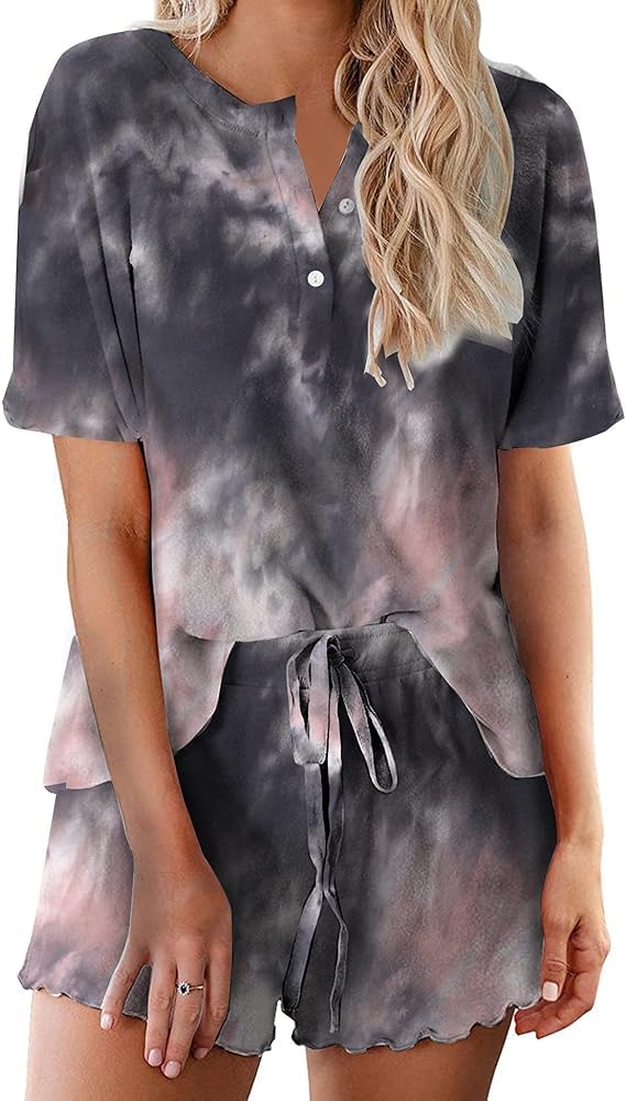 Ekouaer Pajamas Set for Women Short Sleeve Lounge Set 2 Piece Loungewear PJs Soft Cute Lightweight Sleepwear