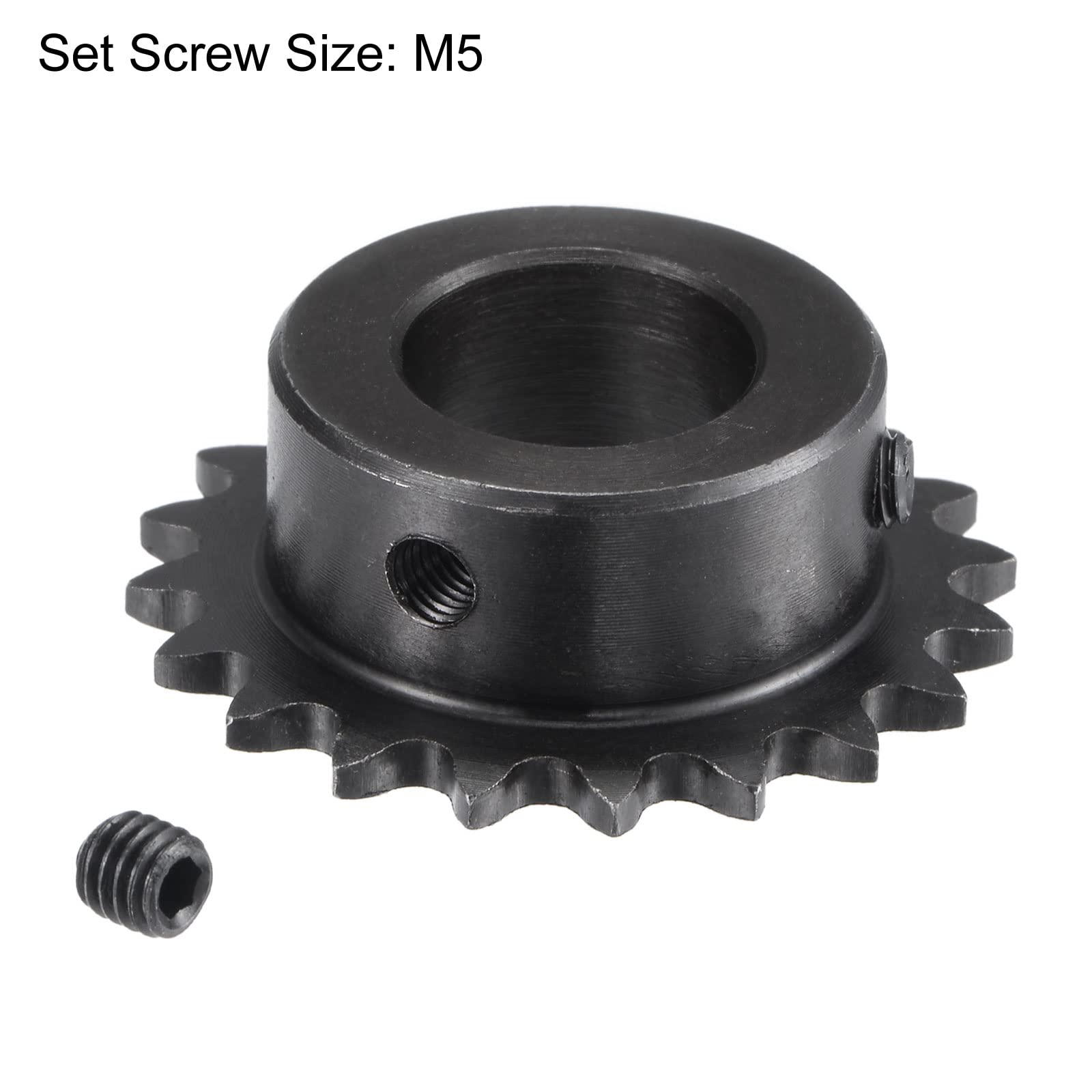 Produktbild von Kettenrad 20 Zähne Typ B – 1/4" Teilung, 17mm Bohrung, Schwarzoxid-Stahl Mit 2 Stellschrauben