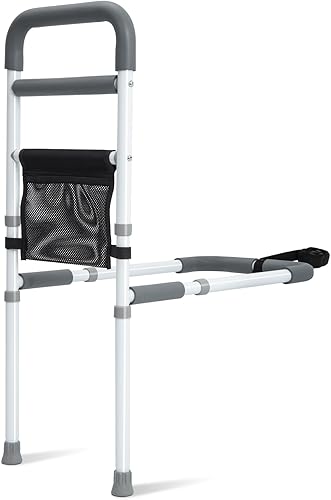 Rieles de cama para adultos mayores, riel de asistencia de cama ajustable para personas mayores, prevención de caídas con pata de apoyo, barra de