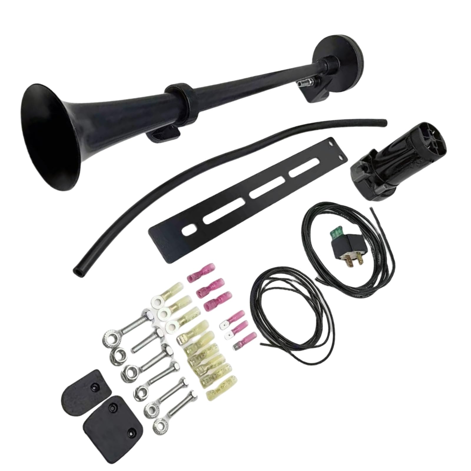 Alarma de bocina de coche, bocina de sirena, trompeta, color negro, diseño innovador y accesorios ajustables, 150 db, bocina de zinc cromado, bocina de aire con bomba de aire, altavoz fuerte