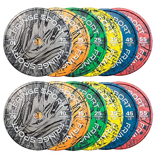 Fringe Sport Bumper Plates Set - Savage Tie-Dye Tiger Stripe Colored Bumper Plates | Rubber Weight Plates Sets for Home Gym | Durable Barbell Plates for Weight Lifting and Strength Training - 370 lbs