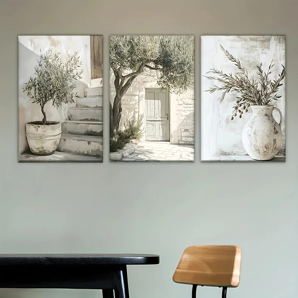Dittelle Flat Canvas Poster,retro Art Olive Tree,mediterranean Landscape Wall Art Prints,bedroom Kitchen Corridor Wall Decor(40x60cm/3PCS Frameless)