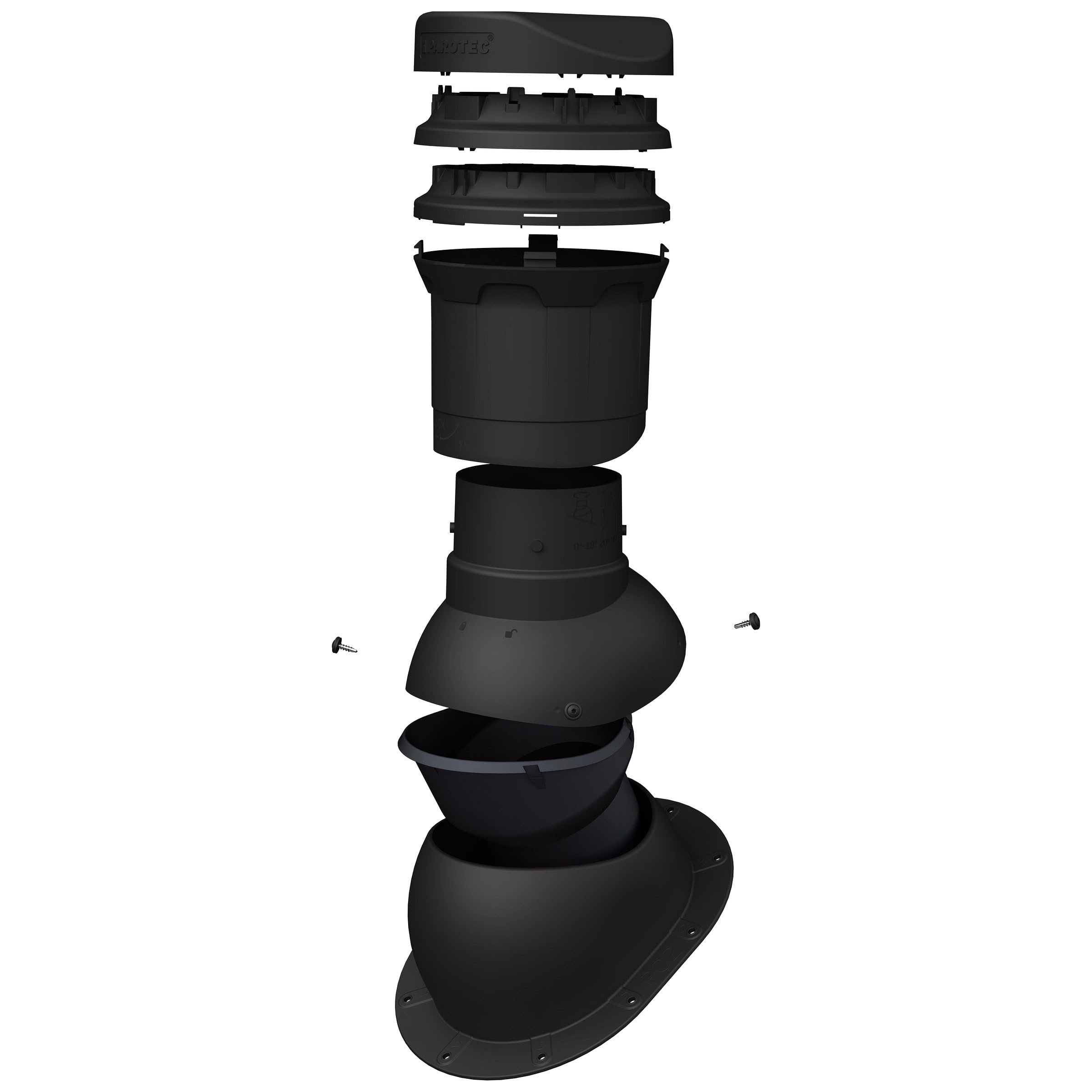 Parotec Entlüftungskamin DN 125 mm – niedrige 325 mm – passiv Dachlüfter für BRAAS RUBIN 13V Dachziegel – Dachentlüftung | Lüftungsziegel – RAL 9005 Schwarz