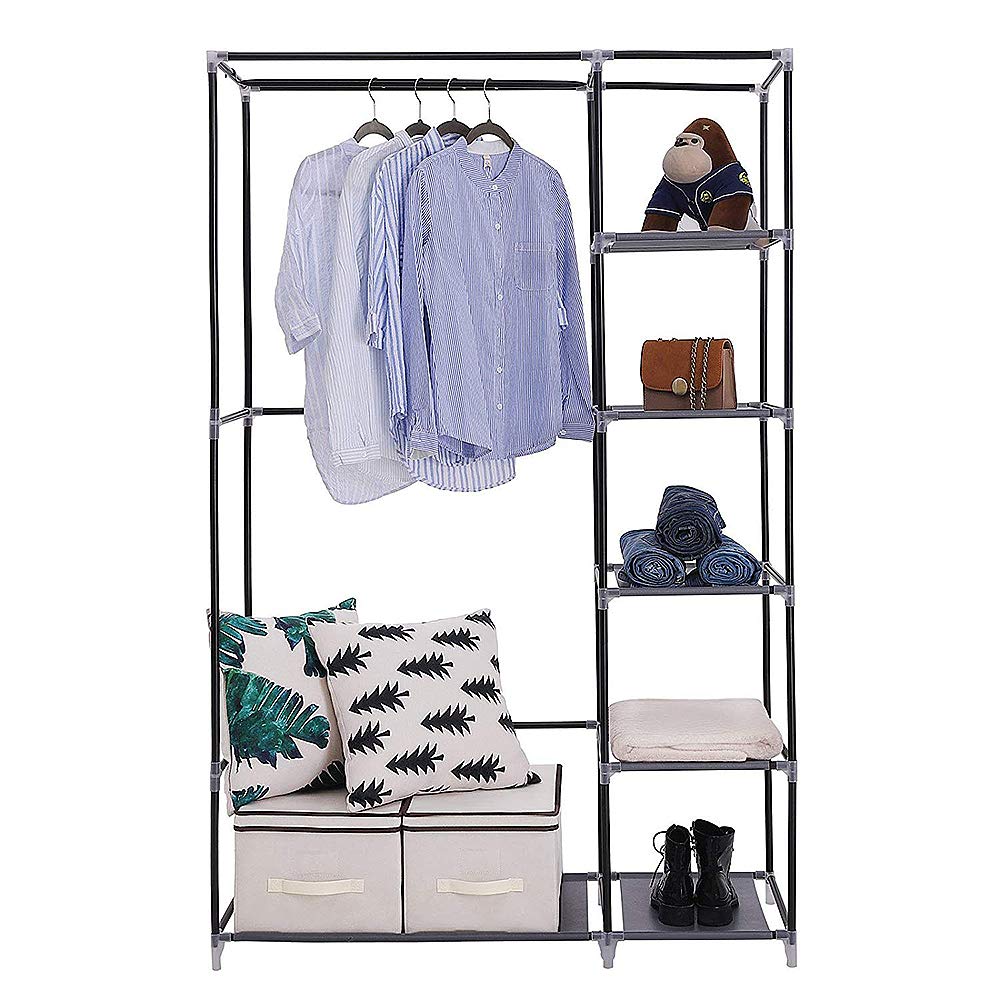 Armario Organizador de Ropa Plegable de Tela, ropero Tejido no Tejido, guardarropa Desmontable con Cremallera, Estante y Barra,Tela Plegable con Cremallera (Negro, 172 * 105 * 43cm)