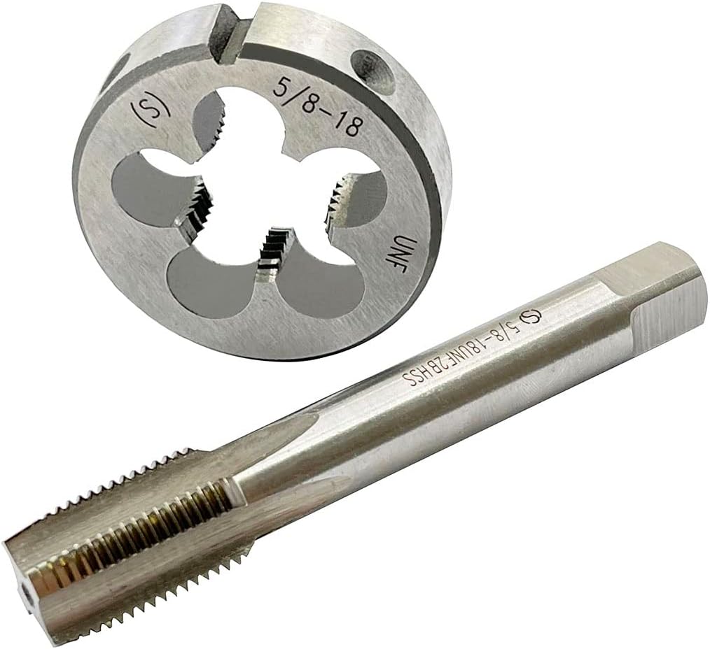 5/8-18 Tap And Die Set, UNF Machine Thread Tap And Round Thread Die Right Hand HSS Taper