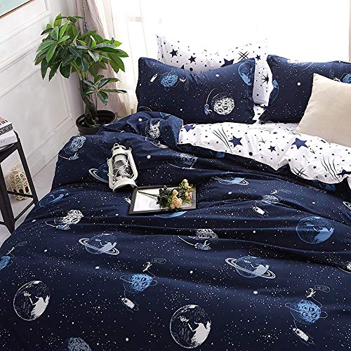 Omela Bettwäsche Planeten 135x200 Kinder Jungen Sterne Weltraum Universum Blau Weiß Wendemotiv Kinderbettwäsche Set Bettbezug und Kissenbezug 80x80 cm Reißverschluss - Image 3