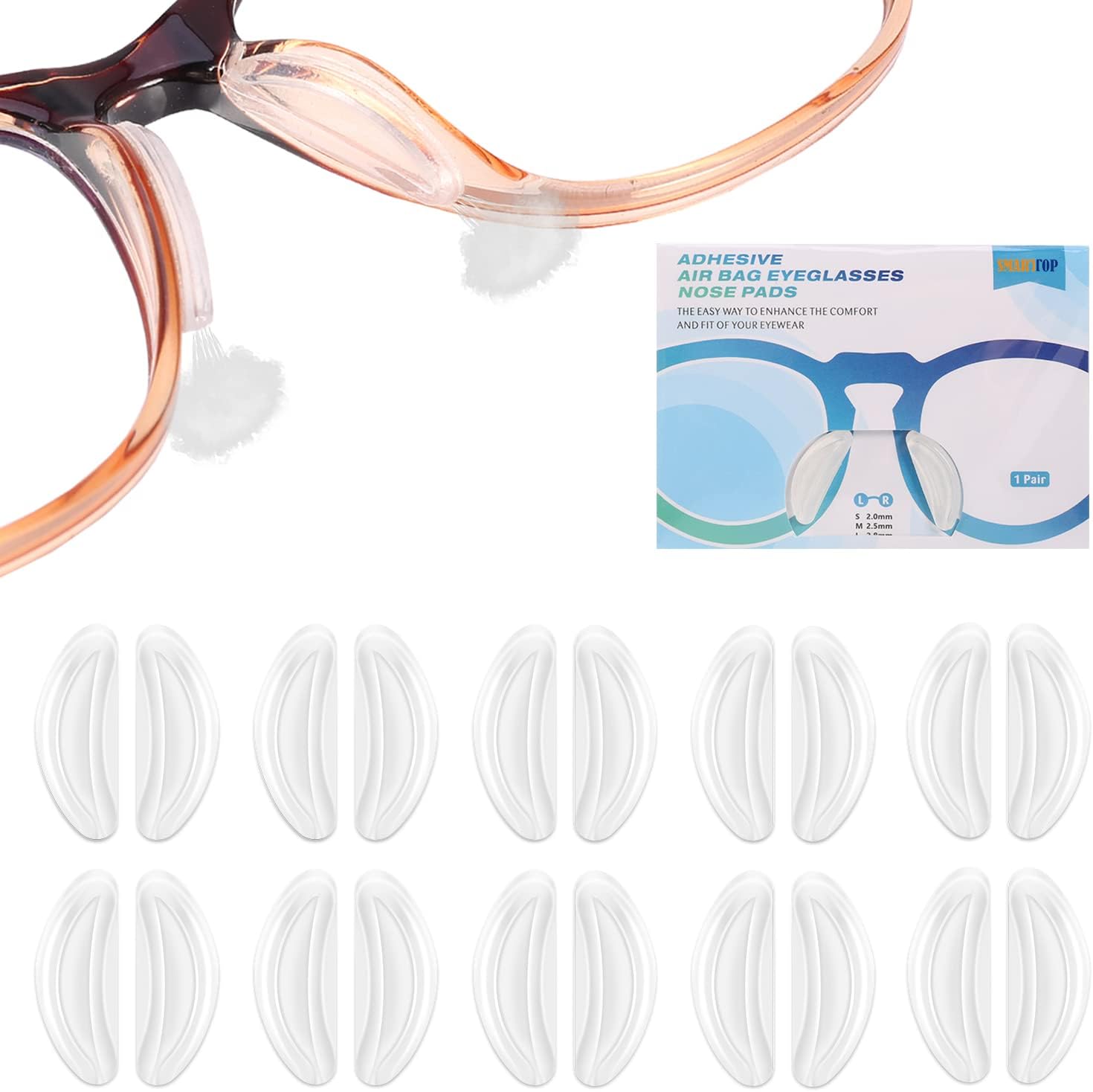 SMARTTOP Upgraded Eyeglasses Silicone Nose Pads, 10pairs