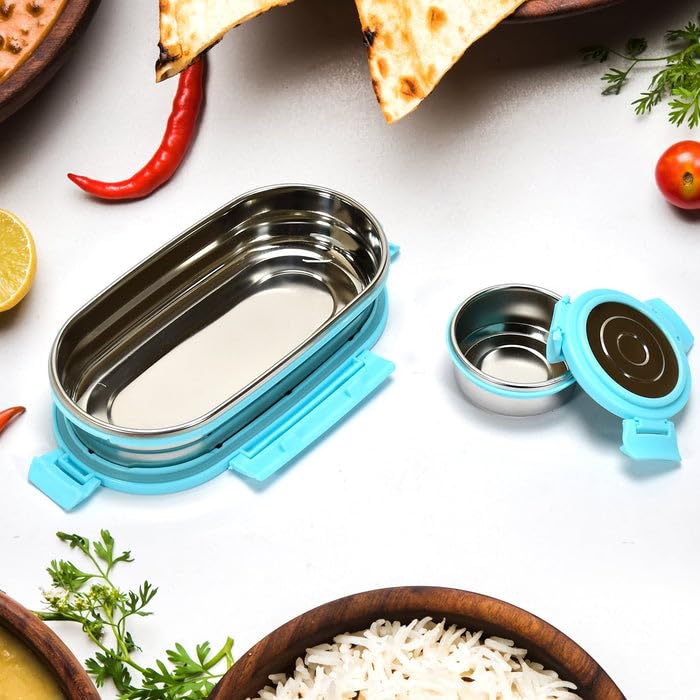 Image of Stainless Steel Lunch Box with Small Snack Container | Airtight Leakproof Tiffin Box for Kids, Boys, Girls, School Lunch, Travel & Everyday Meals
