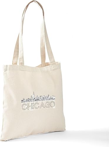 Miniatura 6 de CafePress Chicago Outline 4 Tote Bag Bolsa de compras de lona beige natural reutilizable