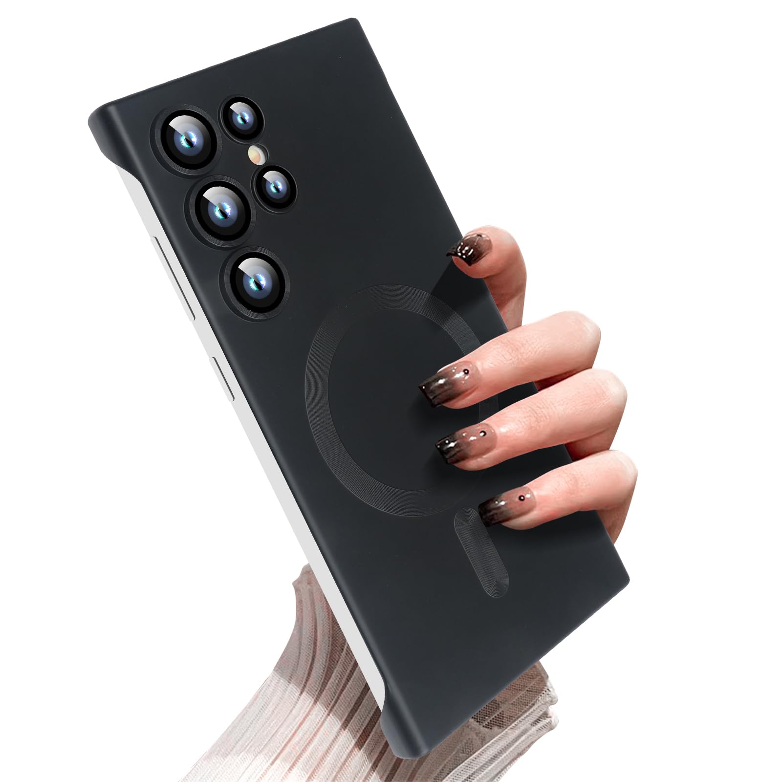 Omio Magnetic Slim Case for Galaxy S23 Ultra Compatible with MagSafe, Matte PC Ultra-Thin Bumper Frameless Borderless Minimalist Design with Camera Lens Protector for Men Women, Black Titanium