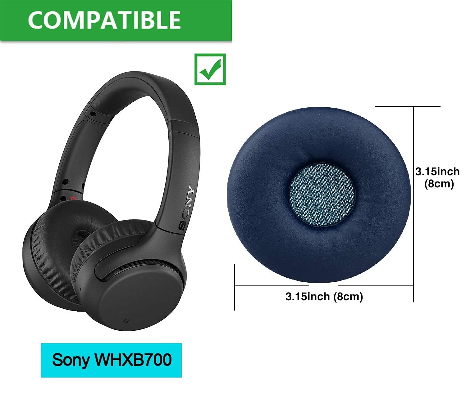 Replacement Earpads For Sony WH-XB700 Headphones - Memory Foam Protein Leather Ear Cushions (Blue)