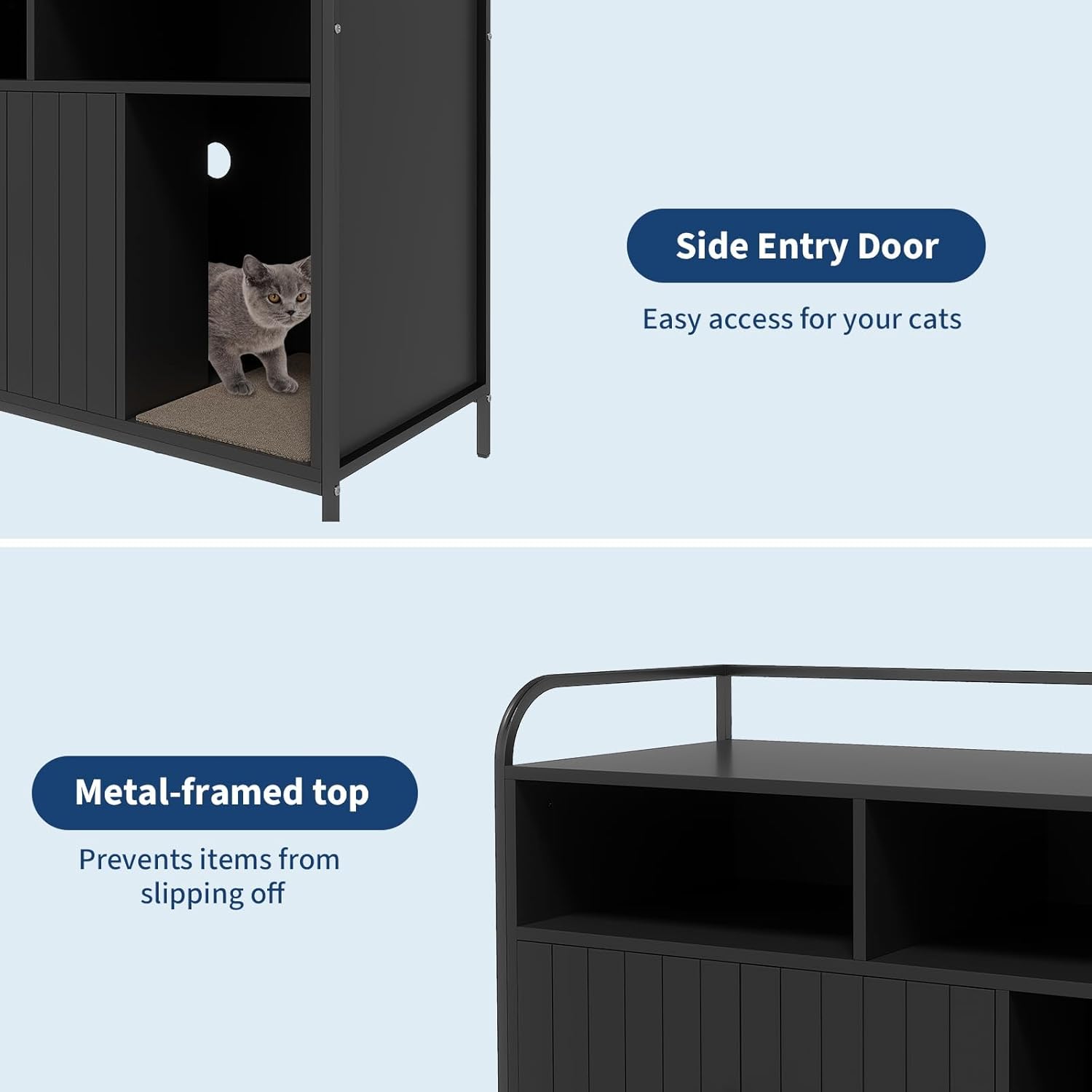 37.5 Inch Modern Wooden Litter Box Enclosure with Storage Rack, Multi-Functional Furniture-Style Litter Cabinet with Ventilation Hole/Side Entry, Fits Most Litter Boxes,for All Kinds of Cats