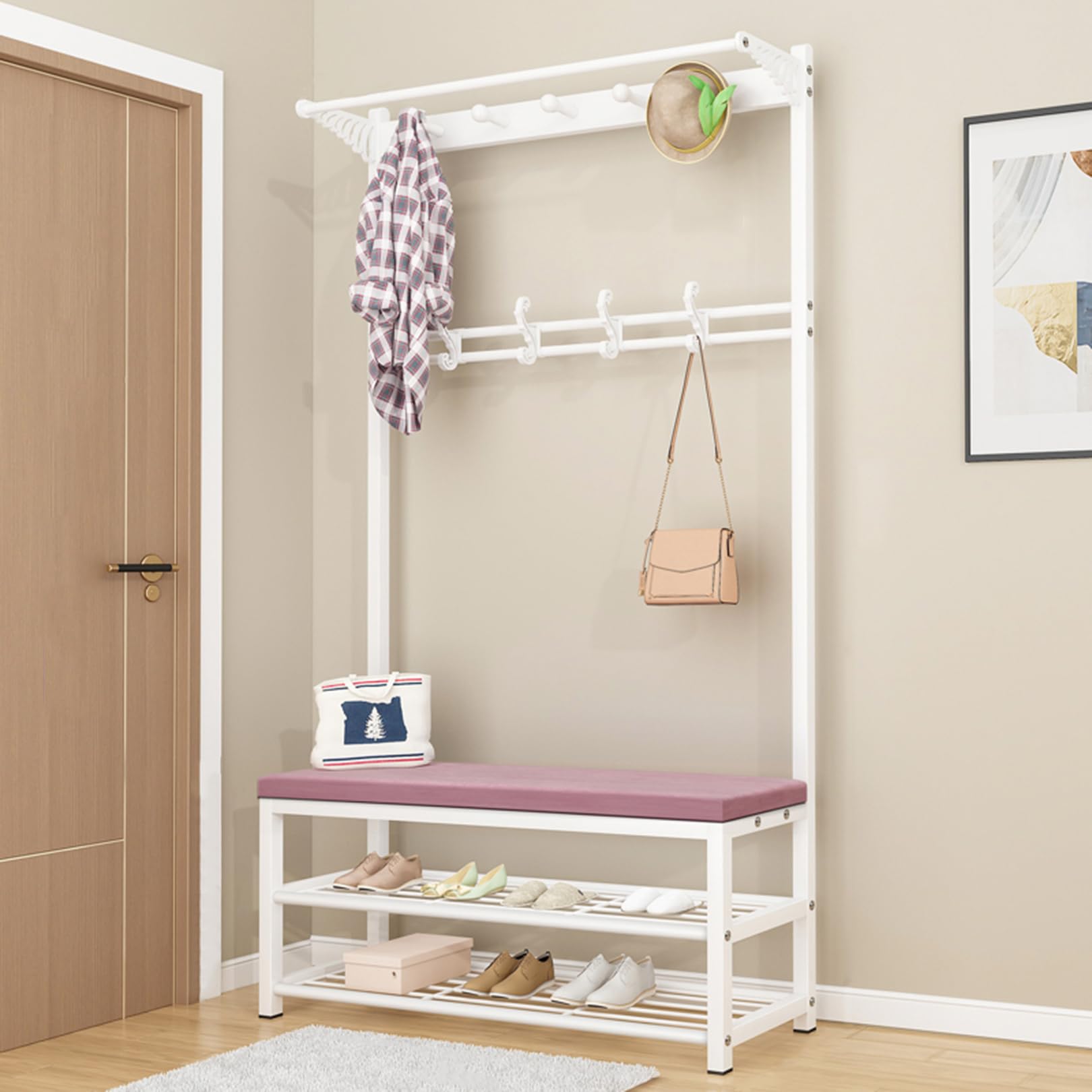 GHFXSCV Farmhouse Entryway Hall Tree with Shoe Sto, Coat Ranch and Hoo, Mudroom nizer for Foyer, 100x33x170cm, and Functal