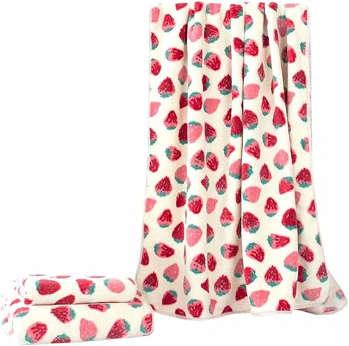 Juego de toallas de baño con estampado de fresas de 27 x 55 pulgadas, suave y absorbente, toalla de baño de forro polar coral para niños y adultos,