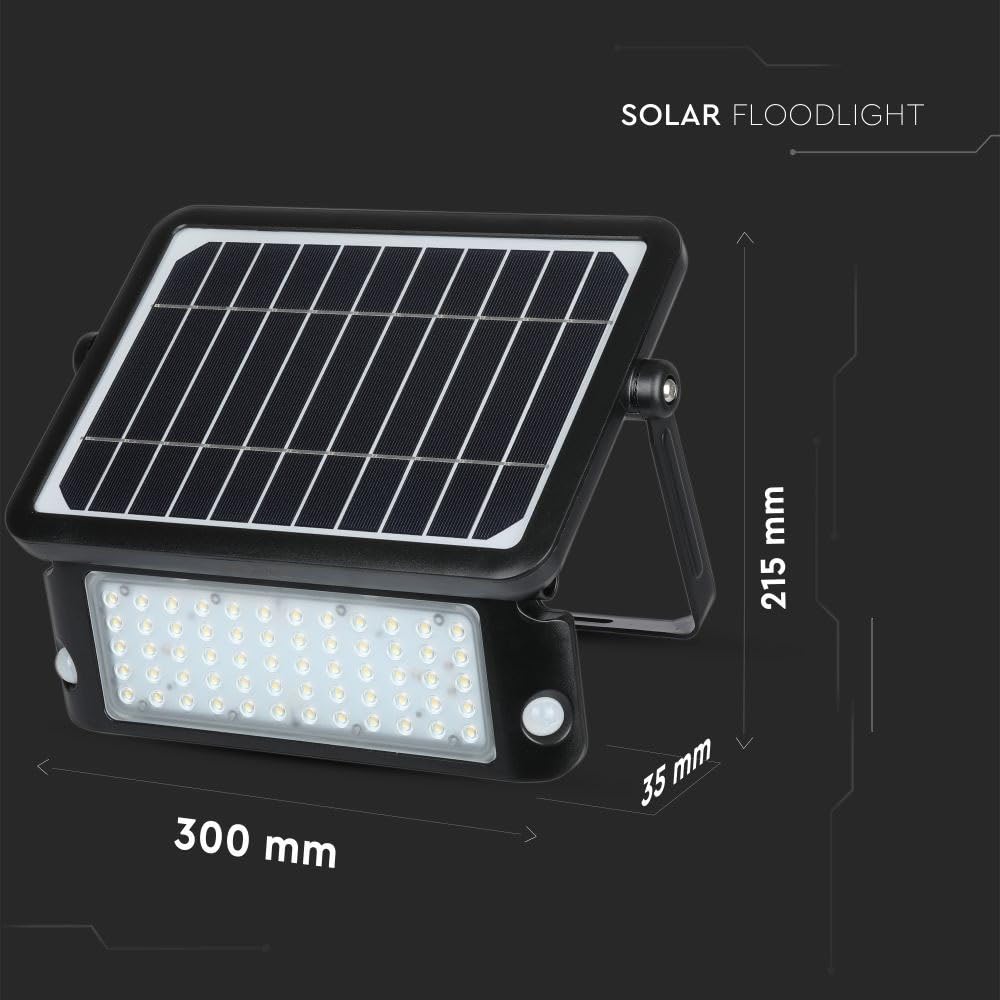 V-TAC VT-787-10 - Foco solar LED de 10 W con sensor delgado, color negro, 4000 K