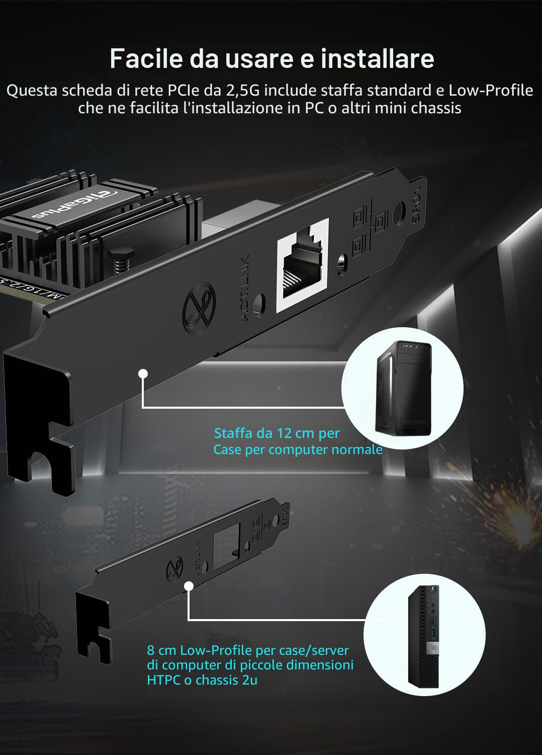 Scheda di rete PCIe da 2,5 Gb, scheda di interfaccia Ethernet GiGaPlus da 2500 Mbps, con Realtek RTL8125B, Wake on LAN, NIC da 2,5 G compatibile con Windows/Linux/MAC OS