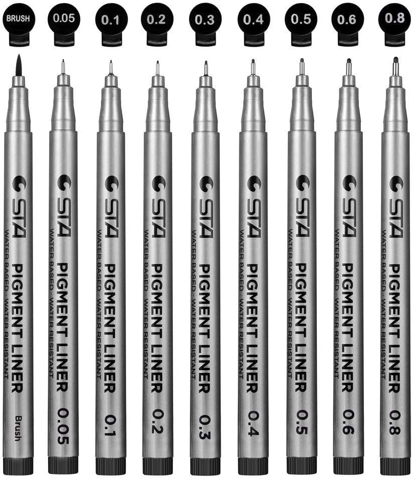 Hitong Micro-Pen Fineliner Ink Pens, Precision Multiliner Pens for Artist Illustration, Sketching, Technical Drawing, Manga, Scrapbooking(9 Size/Black)