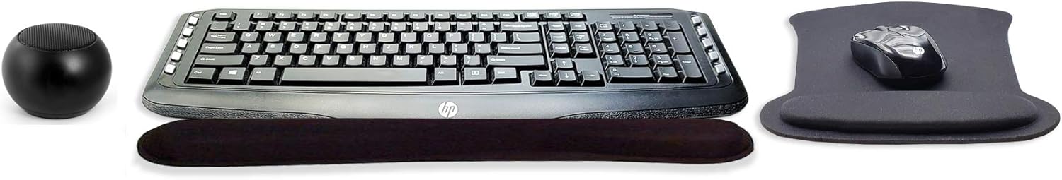 HP Wireless Keyboard and Mouse Bundle with Bluetooth Speaker, Wrist Pad & Mouse Pad