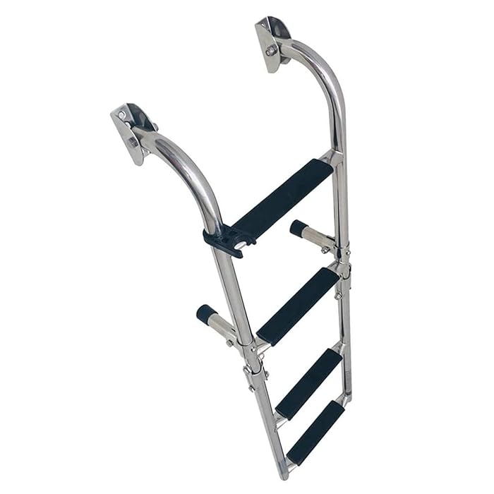 Buy Step stool 4 Steps Folding Pontoon Boat Ladder, Stainless Steel Portable Yacht Boarding